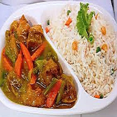 White rice with chicken sauce half