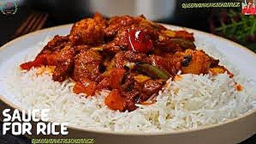 White rice with chicken sauce